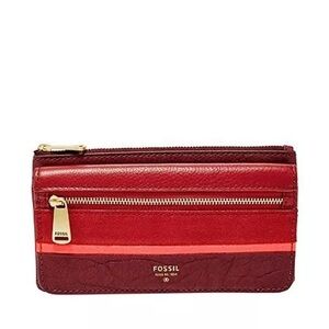 NWT Fossil RFID Preston Zip Clutch Wallet Midnight Crimson